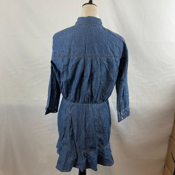 Veronica Beard Chambray Dress 10 Blue Snap Front Long Sleeve Pucker Pleats - Picture 8 of 13